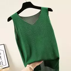 Blusa de malha sem mangas feminina, camisa com gola V, tops, camisas, roupas de verão, C855, 2021