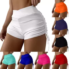 Calção de banho feminino ajustável com gravata lateral, maiô biquíni, roupa de banho inferior, calção de cintura média, calção monocromática, verão - loja online