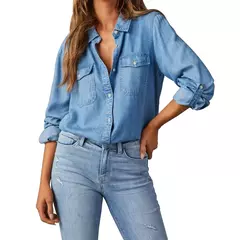 Camisas jeans soltas femininas, blusas monocromáticas, tops casuais, moda vintage, jovem feminina, verão, 2024 na internet