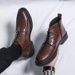 Botas de couro genuíno para homens, sapatos de vaqueiro de plataforma de segurança, zíper lateral, chelsea, designer, primavera, outono, 2023 - Wolf Magazine