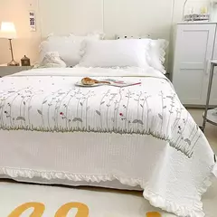 Novo conjunto de colcha de verão chiffon acolchoado menina coração lavado algodão babados capa de cama de casal