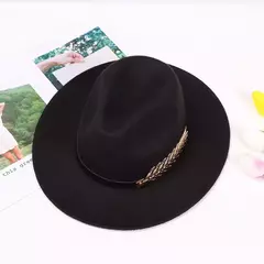Imagem do Grande feltro Trilby Fedora para mulheres, chapéu de aba larga para senhoras, boné jazz, gangster vintage