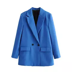 TRAF-Blazer de trespassado feminino, gola entalhada, manga comprida, chique, senhora do escritório, casaco vintage, casacos femininos, tops elegantes, moda - Wolf Magazine