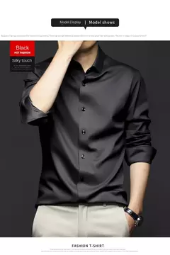 Camisa de seda gelo manga longa masculina, slim fit, suave, anti-rugas, sem engomar, cor sólida, camisas de luxo, 6XL - Wolf Magazine