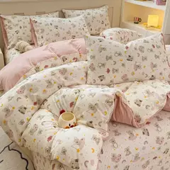 Conjunto de cama infantil com 3 peças, colcha rosa, capa de edredão floral vegetal, padrão de gato, desenhos animados fofos, conjunto de cama para meninas, decoração do quarto - comprar online