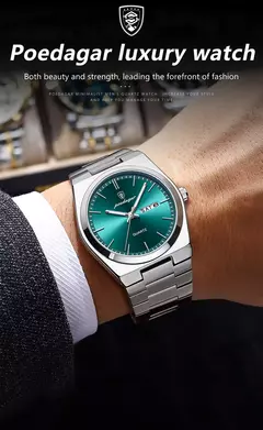 POEDAGAR-Relógio de pulso quartzo de luxo masculino com caixa, relógios esportivos impermeáveis, luminoso, data semana, aço inoxidável, relógio masculino