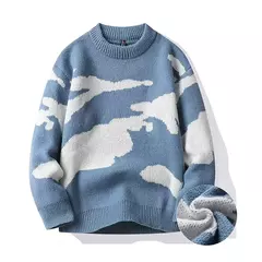 Suéter de malha com padrão de nuvens masculino, suéteres de casal, gola redonda, manga comprida, pulôver Harajuku masculino, casual, fofo, outono, 2023 - Wolf Magazine