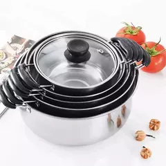 Imagem do Panelas multiúso de aço inoxidável, Panelas de cozinha anti-magnéticas, Panela de fundo duplo, Panelas de indução antiaderente, 5pcs por conjunto