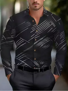 Camisa casual padrão meteoro de colarinho de botão masculino, macio e confortável blusa esportiva, tamanho XS-6XL, moda, novo - comprar online