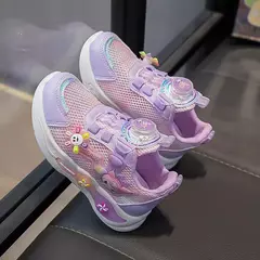 Imagem do Desenhos animados infantis Anime Kuromi calçados esportivos, malha, fofo, moinho de vento, casual, botão rotativo, tênis, meninas, crianças, moda