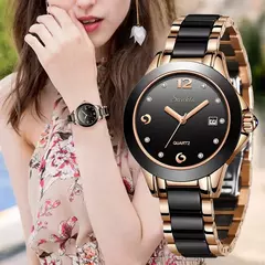 LIGE-Relógio de Quartzo Impermeável de Cerâmica Feminina, Luxo, Marca, Moda, Senhoras Relógios, Pulseira, Data, Relógio, Novo