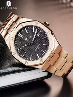 Sapphero ouro rosa para homens relógios octagonais 30m relógios à prova dwaterproof água relógio de quartzo masculino negócios moda relógios para homem watche - loja online