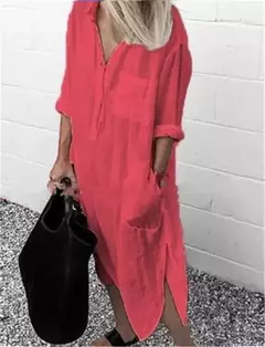 Vestido longo de linho de algodão feminino, branco, oversize, casual, simples, cor pura, divisão, praia, verão, elegante, S-4X - comprar online