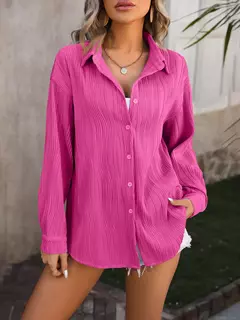 Blusas vintage grandes para mulheres, camisas soltas casuais para jovens, tops femininos monocromáticos, moda elegante, outono, 2024