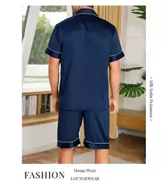Conjunto de pijamas de manga curta masculino, camisa e shorts de botão, pijamas, bolsos, roupa de verão na internet