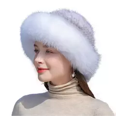Imagem do Chapéu de pele de vison genuíno para mulheres Boné de malha natural Gorros luxuosos Headwear de malha artesanal Pele de raposa real, moda inverno quente, nova