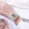 Relógios eletrônicos para mulheres e homens, ouro rosa, pulseira de silicone, vestido transparente, relógio digital LED, relógio esportivo