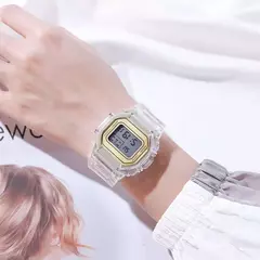 Relógios eletrônicos para mulheres e homens, ouro rosa, pulseira de silicone, vestido transparente, relógio digital LED, relógio esportivo