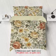 Retro Floral Padrão Impresso Bedding Set, Adequado para Mulheres Quarto, Queen, King, Twin Bed, 1 capa de edredão, 2 fronha, 3pcs - comprar online
