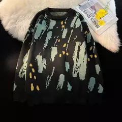 Camisola estampada retrô angustiada masculina, streetwear de hip hop, macacão de Natal masculino, roupa Y2K, moda outono - comprar online