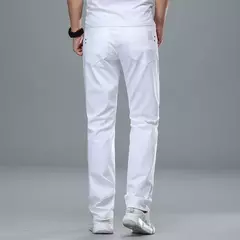 Imagem do SHAN BAO-Jeans slim branco masculino, roupa confortável de algodão, elástico, casual, leve, de negócios, primavera, verão, 2022