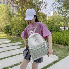 Mochila estudantil retrô com zíper, grande capacidade, mochilas de lona xadrez, mochila feminina - Wolf Magazine