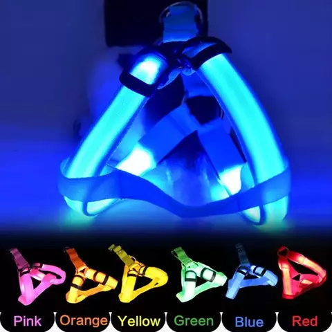 Nylon pet segurança led arnês trela conjunto cão ajustável piscando luz arnês trela corda cinto colar colete para cães suprimentos para animais de estimação
