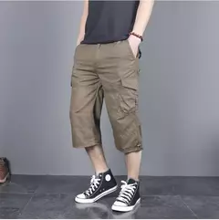 Calção de carga de comprimento longo masculino, calça Capri de algodão elástica casual com vários bolsos, curto tático militar, calções quentes, verão, 5XL - loja online