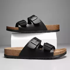Chinelos de couro Herringbone para casais, chinelos retrô para homens e mulheres, sandálias de praia casuais, nova moda, verão 2024 - comprar online