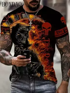 Camiseta Horror Death Caveira Masculina, Manga Curta, Estampada 3D, Rua do Terror, Camiseta Hip Hop, Decote O, Solta, Tops Casual de Verão, Roupas - Wolf Magazine