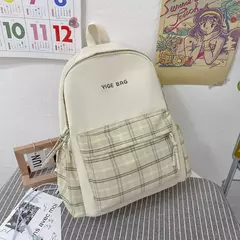 Mochila estudantil retrô com zíper, grande capacidade, mochilas de lona xadrez, mochila feminina - comprar online
