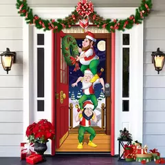 Pesadelo Antes Do Natal Decorações Ao Ar Livre Adereços, Tampa Da Porta, Santa, Xmas Elfos Contexto, Banner Party, Casa Porta Pendurar