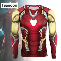 Camiseta de manga comprida super-herói masculina, impressão digital 3D, camisa apertada, ao ar livre, corrida, fitness, ginásio