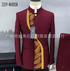 Conjunto de terno de túnica masculino single breasted stand colarinho, blazers, jaqueta, calças, boutique, moda casual, casaco, calças, 2 peças, 2023 - Wolf Magazine