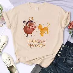 Imagem do T-shirt do Rei Leão Disney para mulheres, top Kawaii engraçado, camiseta Harajuku, roupas femininas, Hakuna Matata, anos 90