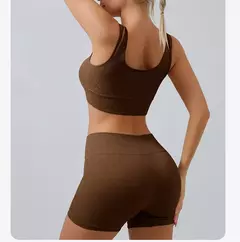 Imagem do Malha roscada Yoga Set para Mulheres, U-Shaped, Sem Costura, Esportes, Fitness, Yoga Suit, Workout roupas