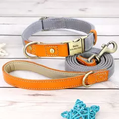 Coleira de cachorro personalizada conjunto de coleira de couro de náilon pet id colar anti-perdido fivela coleiras com corda de chumbo para cães pequenos e grandes pug - comprar online