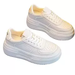Tênis feminino vulcanizado em couro em U, sapatos casuais brancos, respirável, esporte, andar, correr, flats plataforma, novo, 2023 na internet