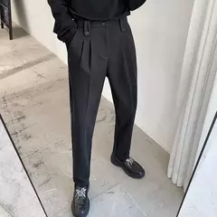 Calça social masculina de lã, calças com cintura elástica, casual e social para outono e inverno - Wolf Magazine