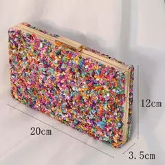 Bolsa acrílica com fecho interligado para menina, bolsa do casamento, pedra multicolorida, corrente de metal, crossbody, ombro, noite, difícil - Wolf Magazine