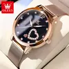 OLEVS-Relógio de pulso quartzo japonês feminino, relógios impermeáveis, pulseira de aço inoxidável, vestido fashion, luminoso Diamond face, relógio feminino