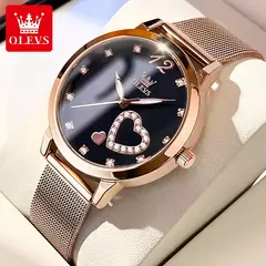 OLEVS-Relógio de pulso quartzo japonês feminino, relógios impermeáveis, pulseira de aço inoxidável, vestido fashion, luminoso Diamond face, relógio feminino