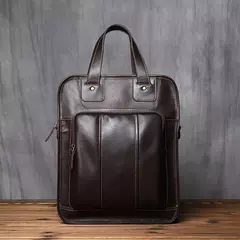 Imagem do Maleta de couro retrô para homens, couro natural, bolsa vertical, bolsa de ombro casual, mochila masculina, adequada para laptop de 15 ", NZPJ