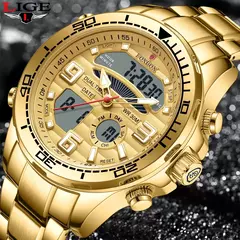 LIGE-Relógio de pulso quartzo militar masculino, relógio cronógrafo esportivo, relógio impermeável, moda de luxo, presente original, novo