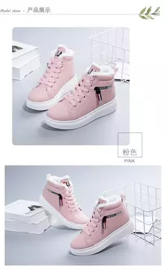 Botas de pelúcia quente PU para mulheres, sapatos de inverno, apartamentos, rendas, botas de neve curtas, senhoras, 2022 - comprar online