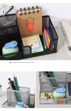 Suporte De Caneta De Metal Criativo, Organizador De Papelaria De Mesa, Suporte De Lápis, Rack De Armazenamento De Arquivo, Caixa De 3 Grelha, Acessórios De Escritório - loja online