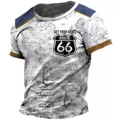 Camiseta clássica de manga curta solta masculina, American Route 66, blusa esportiva casual, roupa de secagem rápida, moda gola-O, retrô, verão - Wolf Magazine