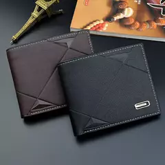 Carteira de couro sintético curta bifold masculina, titular do cartão de identificação de crédito bolsa billfold, Business Slim Clutch, monocromática