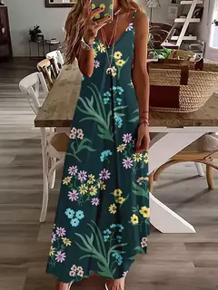 Vestido de cabeçada com estampa floral elegante feminino, casual roupas de praia, plus size, férias, Havaí, novo, 2024 - loja online