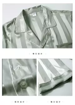 Conjunto de pijama de seda fino masculino, manga comprida e calça curta, pijama, calça para dormir - loja online